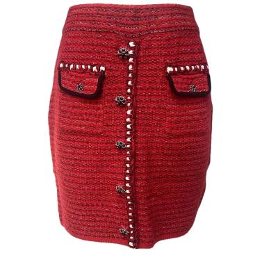 China Retro Product Wine Red Skirt Anti-static Tensile Yarn Wool Wool Bow Knitted Skirt for sale