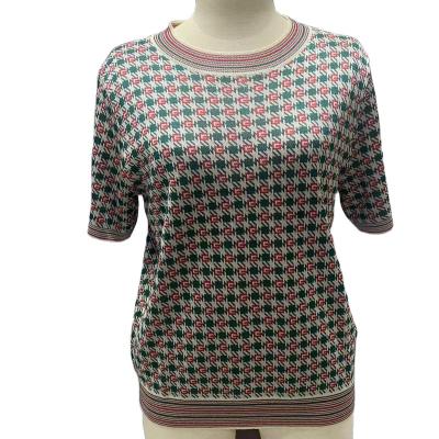 China Anti-wrinkle alphabet ice ladies fashion thin silk top knitted pullover sweater for sale