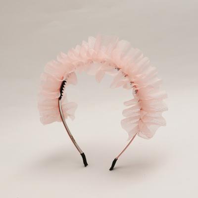 China Simple fashion cute solid color wrinkle headbands Small size-brimmed net elegant organza hair accessories for women headpieces for sale