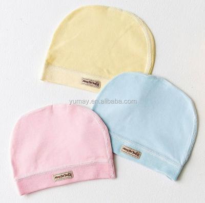 China Custom Wholesale Fashion 0-3 Months 100% Organic Cotton Baby Approved Newborn Hats Unisex Plain for sale