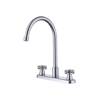 China 2021 Modern Double Handle Two Hole 8 Inch Kitchen Sink Basin Swan Faucet Chrome Plated for sale