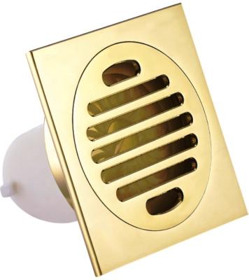 China Large Modern Bathroom Floor Drain Square Modern Brass Material Yellow Finish Floor Drain for sale