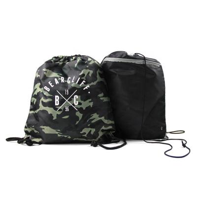 China With USB Camouflage Pattern Printed Polyester Drawstring Bag Promotional Drawstring Bag for sale