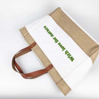 China Custom Eco-Friendly Striped Jute Beach Bag Grocery Bag Felt Shopping Bag Embroidered Logo Small With Pocket Inside for sale