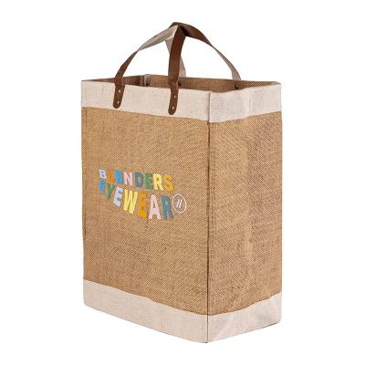 China Medium Carrier Jute Eco-friendly Natural Bags With Handle Beach Jute Leather Grocery Bag Felt Shopping Bag With Pocket Inside for sale