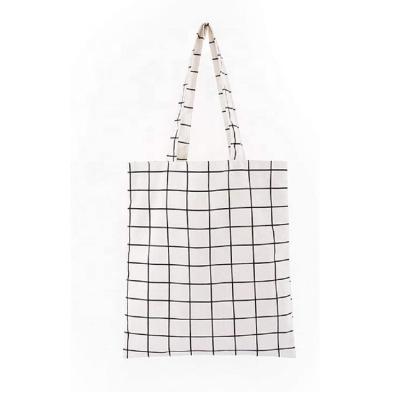 China 2023 New Arrival Reusable Grid Pattern Design Canvas Cotton Handbag With Zipper for sale