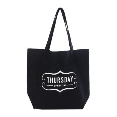 China Foldable Fashion Reusable Recycled Custom Logo Design Black Cotton Canvas Tote Bag For Shopping for sale