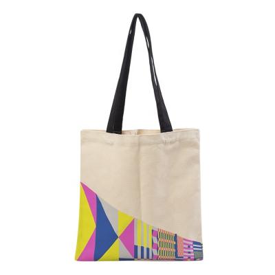 China Reusable Eco Friendly Custom Printed 100% Cotton Canvas Shopper Shoulder Bag With Logo Design for sale