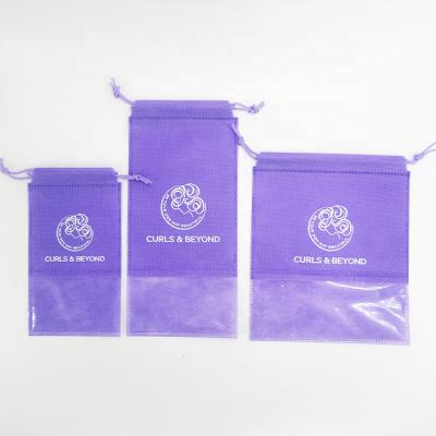 China Eco-friendly Printing Logo Custom Drawstring Nonwoven Shoes Bag Pouch Nonwoven Drawstring Dust Bag With PVC Window for sale