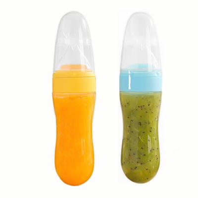 China BPA Free Amazon Hot Selling Wholesale BPA Free Baby Food Supplement feeding bottle with spoon soft silicone spoon feeder bottle for sale