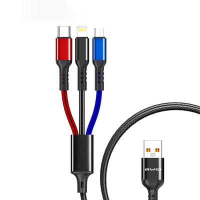 China MP3/MP4 Player Factory OEM 3 In 1 Pass 2A Nylon Braided Micro USB Type C Phone Charger Cable For iPhone Samsung HUAWEI USB Cable for sale