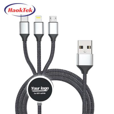 China Popular Player HAOKTEK Gift MP3/MP4 Usb Fast Charging 3 In 1 Led Light Logo Cable for sale