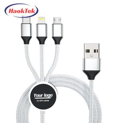 China MP3/MP4 Player HAOKTEK Universal Usb Charging High Quality Multi Charging Nylon Braided Data 3 In 1 Cable With Ignition Log Customs Lead for sale