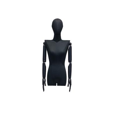 China Fashionable Half Body Woman Mannequin Stand Posture Black Linen Wrapped for sale