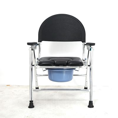 China Rehabilitation Center Hospital Folding Commode Toilet Chair Foldable Stainless Steel Black Commode Chair for sale