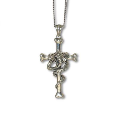 China Dark Customizable Shape Pattern 925 Silver Snake On Cross Necklace Snake Pendant Necklace for sale