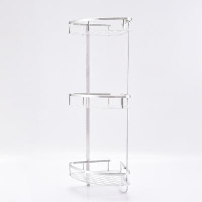 China Modern Three Tier Bathroom Storage Rack And Shelves Silver Aluminum Shower Corner Shelf for sale