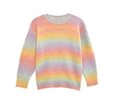 China Anti-Wrinkle Customized New Products Winter Oversized Mohair Crew Neck Knitted Full Pullover Gradient Color Tie Dye Sweater Women With Privat for sale