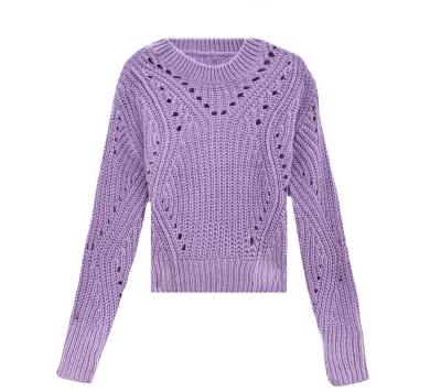 China Wholesale Anti-Wrinkle Design Women Autumn Winter Jumpers Hollow Out Solid Color New Crew Neck Cable Knitted Fabric For Sweater for sale