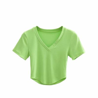 China Anti-wrinkle 2022 summer women's cotton T-shirt wrap solid base solid corset short sleeve crop top for sale