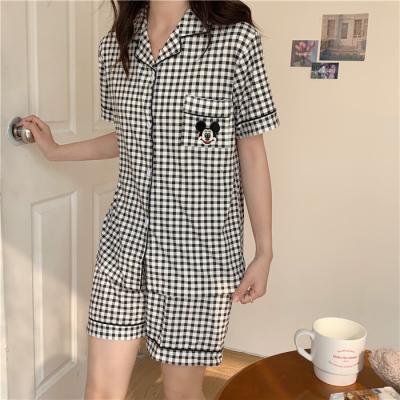 China Factory summer thin short sleeved women's breathable pajamas and shorts set cute cartoon style home clothes for sale