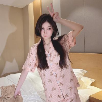 China Factory Breathable For Women's Korea Shorts Cartoon Home Silk Clothing Short-sleeved Cardigan Milk Pajamas The Beautiful for sale