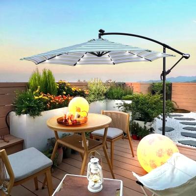 China Uv Resistant Coffee Pool Umbrella Patio Solar Led Stripe Yellow Dia 3m Beach Umbrella for sale