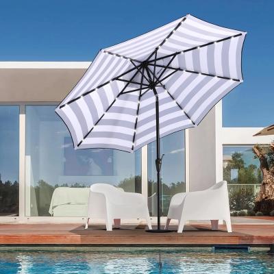 China Solar-Powered Outdoor Courtyard Umbrella Black And White Garden Patio Umbrella for sale