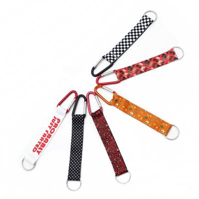 China Custom Sublimation Printing Aluminum Key Chain Carabiner Hooks Custom Logo Sublimation Designers Blow Ball Tool Key Chain Multi Crystal Wrist Lanyard for sale