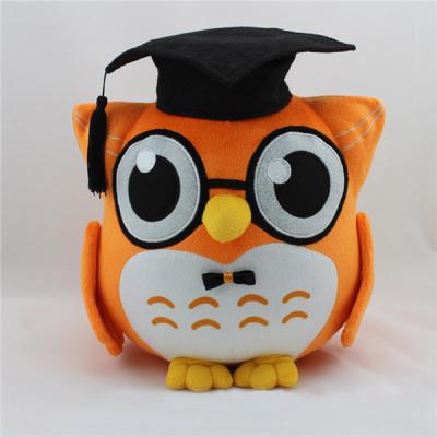 China Plush 25cm Standing Customize Plush Toys Wholesale Yellow Graduation Stuffed Owl for sale