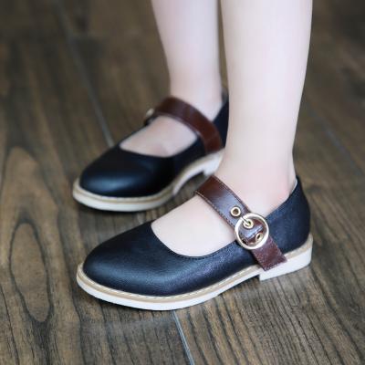 China Breathable Black Customizable Kids Dress Girls Leather Shoes Kids Low Heel With Buckle Strap for sale