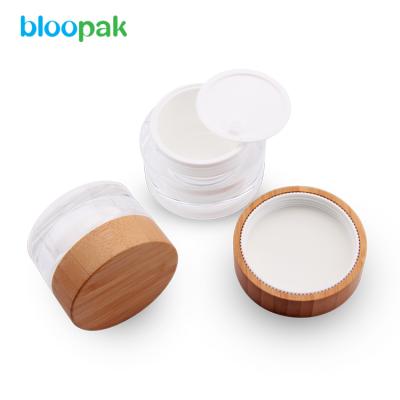 China Skin Care Cosmetic Packaging Cream Bamboo Lid Acrylic Jar Container for sale