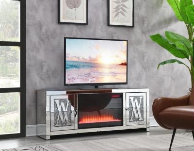 China New 2022 Modern Mirrored TV Stand Console Table With Electric Fireplace LED Fireplace With Heater And Crushed Diamonds For Living Room for sale