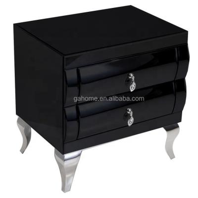 China Black Curved Mirrored Convertible Guanding Nightstand With Stainless Steel Legs for sale