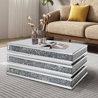 China Contemporary Direct Manufacturer Crushed Diamonds Coffee Table Top Mirrored Living Room Furniture Couch Sofa for sale