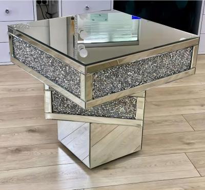 China Modern Luxury High End Three-Decker Mirrored Table Side End Table With Crushed Diamond Coffee Table Set For Living Room for sale