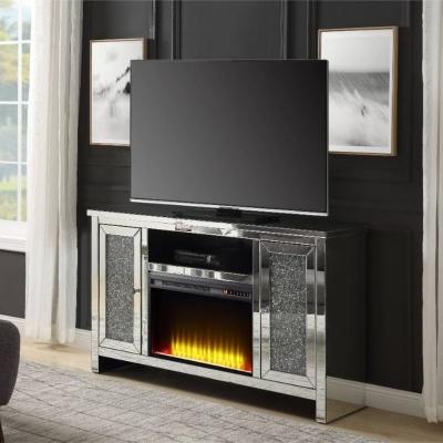 China Convertible Crushed Diamond Mirrored TV Stand With Electric Fireplace For Living Room for sale