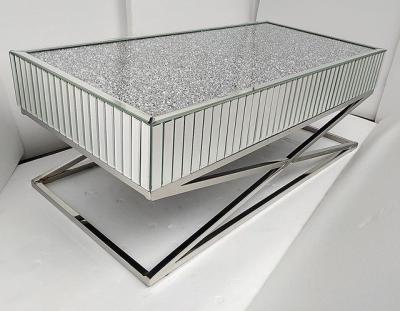 China Other new hot sale mirrored stainless steel coffee table crushed diamond on top for living room for sale