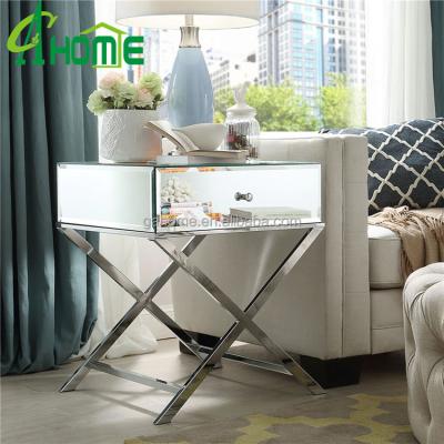 China Nightstand 2016 new design 1 darwer stainless steel crossed leg mirror side table top nightstand for sale