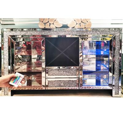 China Other New 2022 Mirrored Wine TV Cabinet with Multicolor Led Lights and Speaker with 2 Glass Doors 2 Drawers and Wine Bottles Move for sale