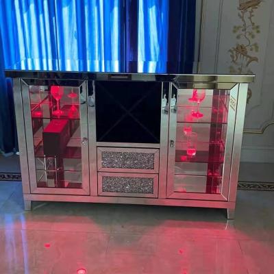 China Other New 2022 Crushed Diamond Mirrored TV Cabinet Wine Cabinet With Lights And Speaker With 2 Storages And Multicolor Led Drawers for sale