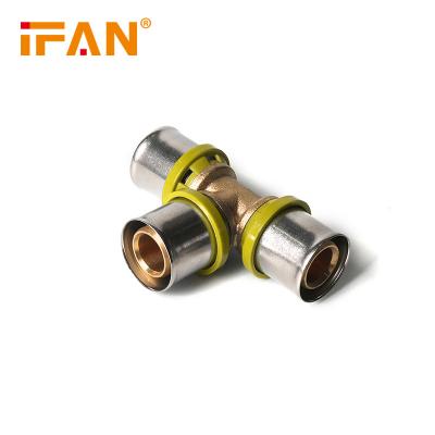 China IFAN Factory Direct Brass+stainless Tee Ring Copper Body Pex Brass Pipe Fittings Stainless Steel Press Fit Fittings for sale