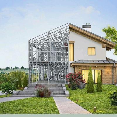 China Modern light steel structure prefabricated luxury villa two story prefab house Custom Solar roof Light steel house for sale