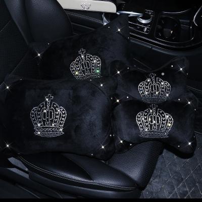 China Durable Diamond Crown Plush Crown Crystal Headrest Waist Auto Restraints Cushion Women Girls Car Accessories Car Headrest Neck Pillow for sale