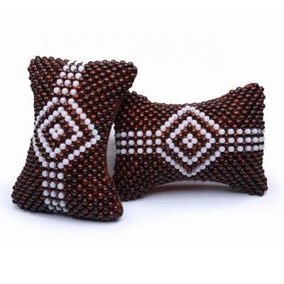 China Brief & Single Color Car Headrest Neck Pillow Summer Wooden Beads Rest Breathable Four Seasons Sweat Neck Pillow for sale