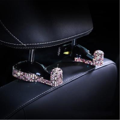 China Diamond 2 Pcs Car Headrest Hanger Auto Back Seat Hook With Bling Crystal Rhinestones for sale