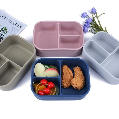 China Leakproof Portable 3 Compartment Tiffin Lunch Box Bpa Free Silicone Insulated Lunch Box Fresh Preservation School Food Storage Container for sale