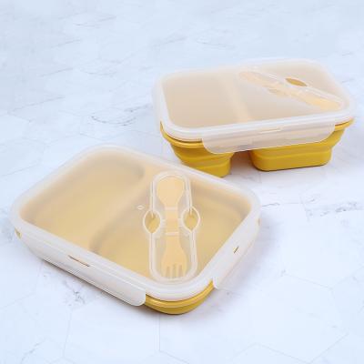 China Portable Bpa Free Silicone Bento Lunch Box Fork 2 Spoon Freshness Storage Thermal Lunch Box Child Lunch Box With Lid for sale