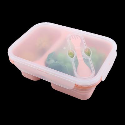 China New Freshness Preservation Folding Portable Microwave Lunch Box With Silicone Bento Lunch Box For Kids Sublimable Bpa Free Lid Spoon Fork for sale