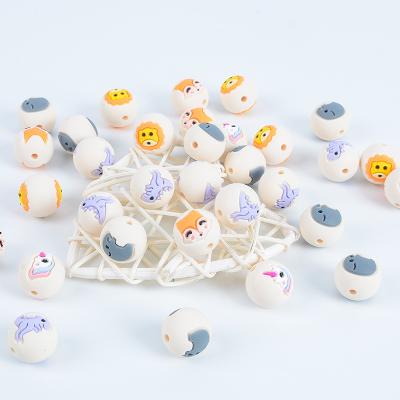 China Baby Teething Food Grade Silicone Character Beads New 15mm Eco-friendly Chewable Animal Silicone Focal Bead for sale